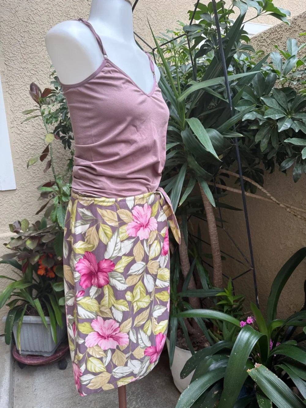 Vintage Tommy Bahama Dusty Mauve & Olive Tropical Silk Skirt